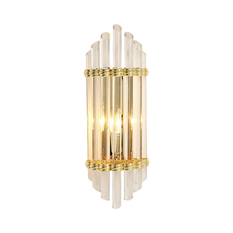 Gebogen kristallen buis wandmontage verlichting modernistische 2-lichts gouden wandkandelaar lamparmatuur Clearhalo