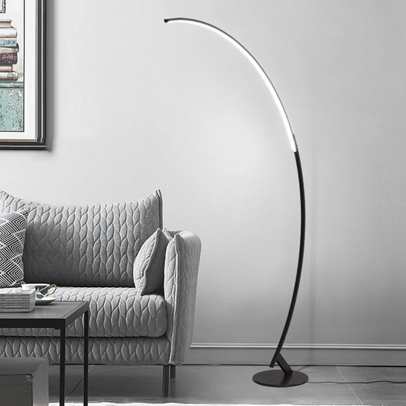 Gebogen LED-vloerlamp Hedendaagse metalen woonkamer staande verlichting koffie Clearhalo