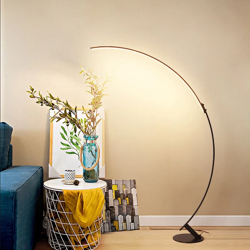 Gebogen LED-vloerlamp Hedendaagse metalen woonkamer staande verlichting koffie Clearhalo