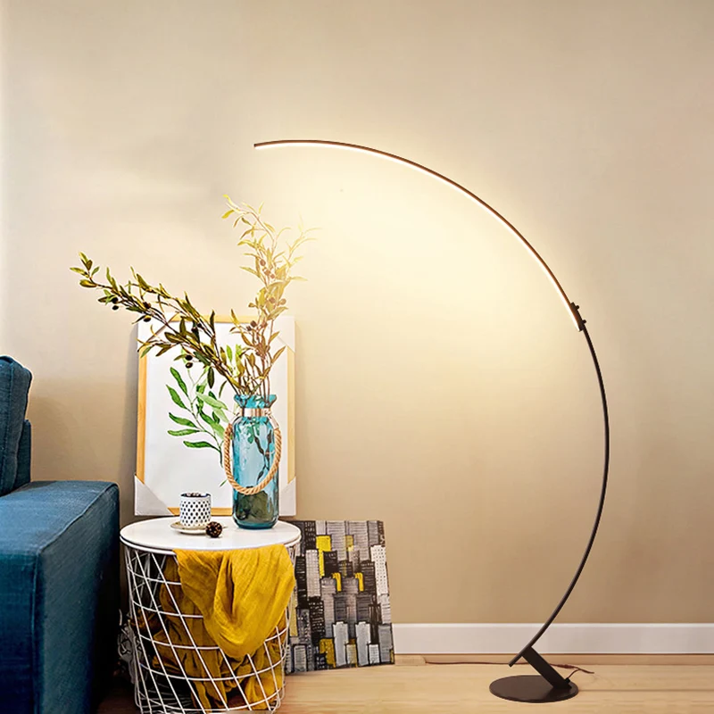 Gebogen LED-vloerlamp Hedendaagse metalen woonkamer staande verlichting koffie Clearhalo