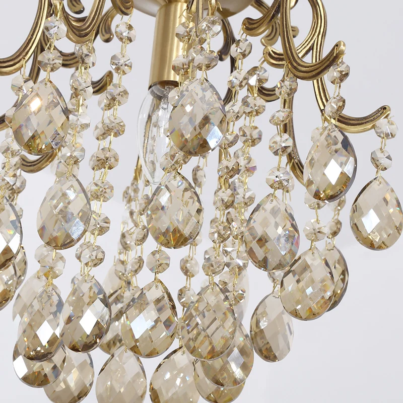 Gebogen semi-inbouwlamp Traditioneel 1-lichts metalen inbouwplafondarmatuur met helder/cognac kristallen druppel Clearhalo