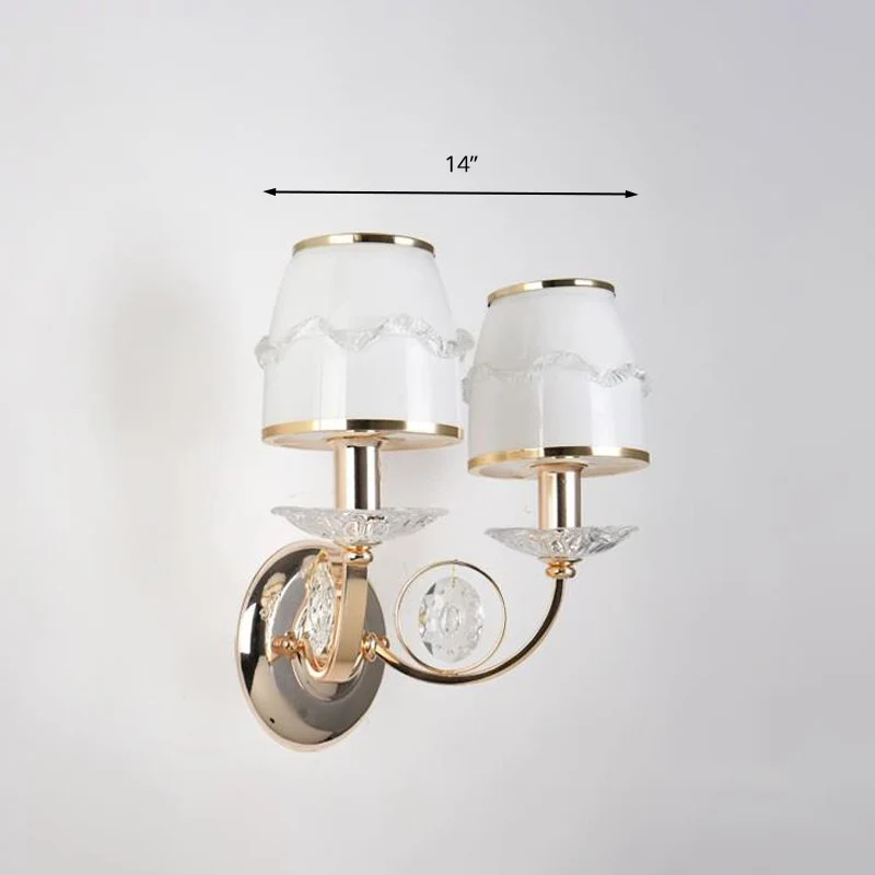 Gebogen wandlamp met 1/2 lamp Traditionele witte metalen LED-wandlamp met kristallen accent Clearhalo