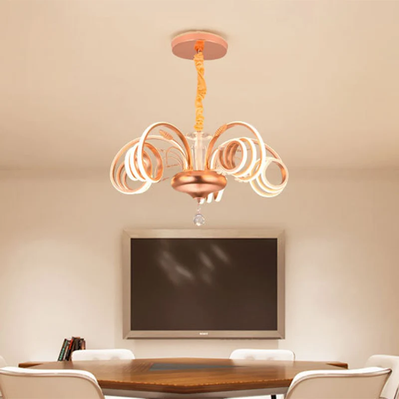 Gebogen woonkamerkroonluchter acryl led modernistische hanglamp rosé goud, wit licht Clearhalo