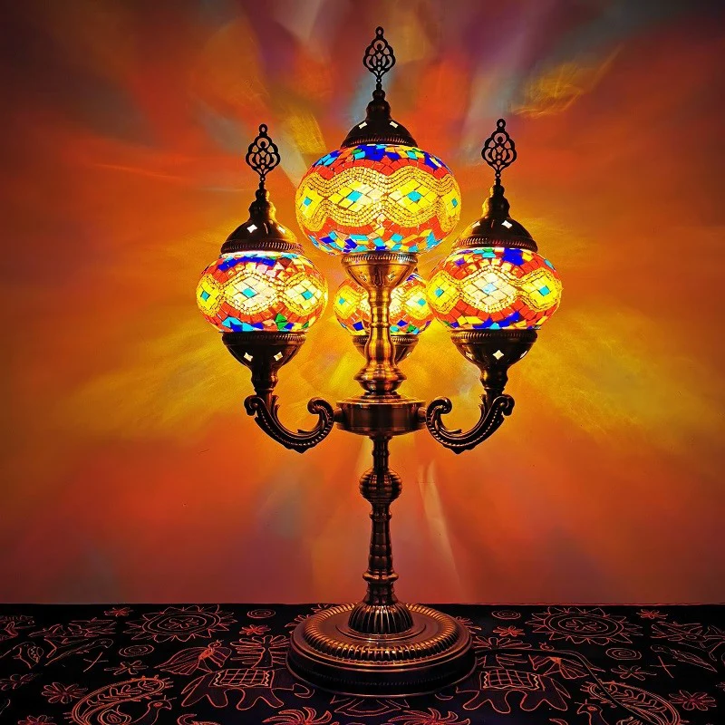 Gebrandschilderd glas kandelaar taaklamp traditionele 4-lichts nachtkastje lamp geel/oranje/blauw Clearhalo