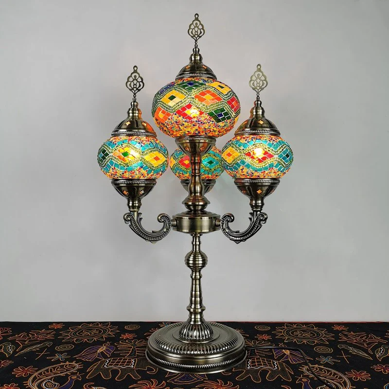 Gebrandschilderd glas kandelaar taaklamp traditionele 4-lichts nachtkastje lamp geel/oranje/blauw Clearhalo