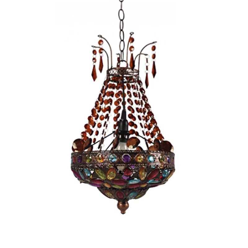 Gebrandschilderd glas kralen Teardrop hanger Boheemse 1 kop eetkamer hangende plafondlamp koper Clearhalo