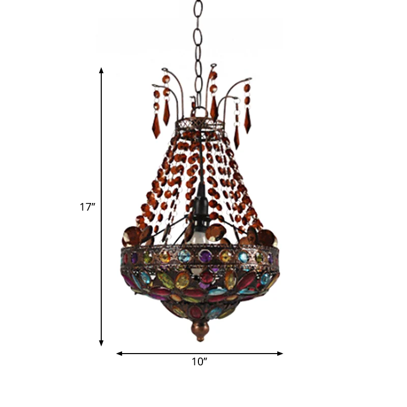 Gebrandschilderd glas kralen Teardrop hanger Boheemse 1 kop eetkamer hangende plafondlamp koper Clearhalo
