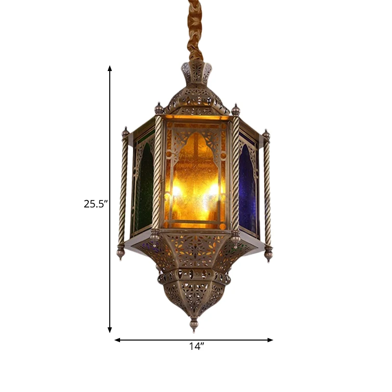 Gebrandschilderd glas messing kroonluchter lamp lantaarn 3-koppige plafond hanglamp voor restaurant Clearhalo