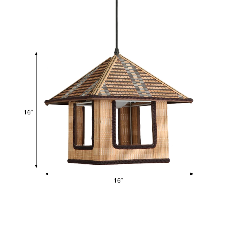 Gebreide bamboe huisvormige hanglamp boerderij 1 licht hanglamp voor café-restaurant Clearhalo