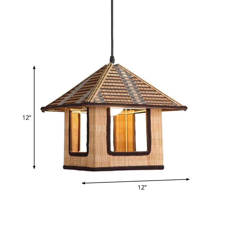 Gebreide bamboe huisvormige hanglamp boerderij 1 licht hanglamp voor café-restaurant Clearhalo