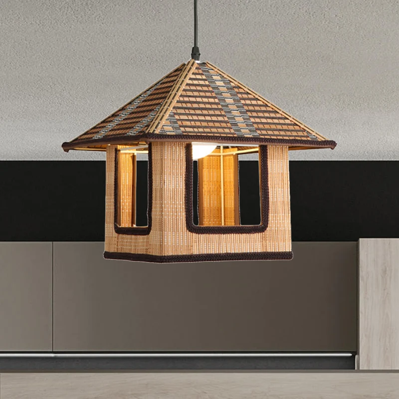 Gebreide bamboe huisvormige hanglamp boerderij 1 licht hanglamp voor café-restaurant Clearhalo