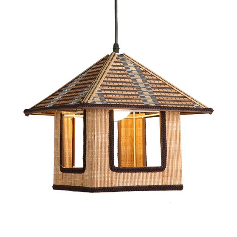 Gebreide bamboe huisvormige hanglamp boerderij 1 licht hanglamp voor café-restaurant Clearhalo