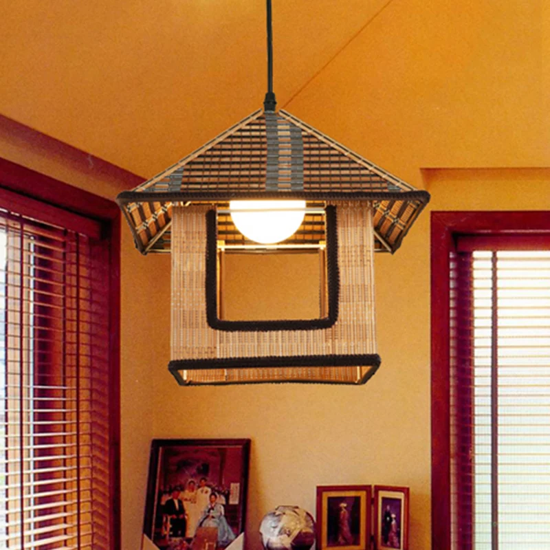 Gebreide bamboe huisvormige hanglamp boerderij 1 licht hanglamp voor café-restaurant Clearhalo
