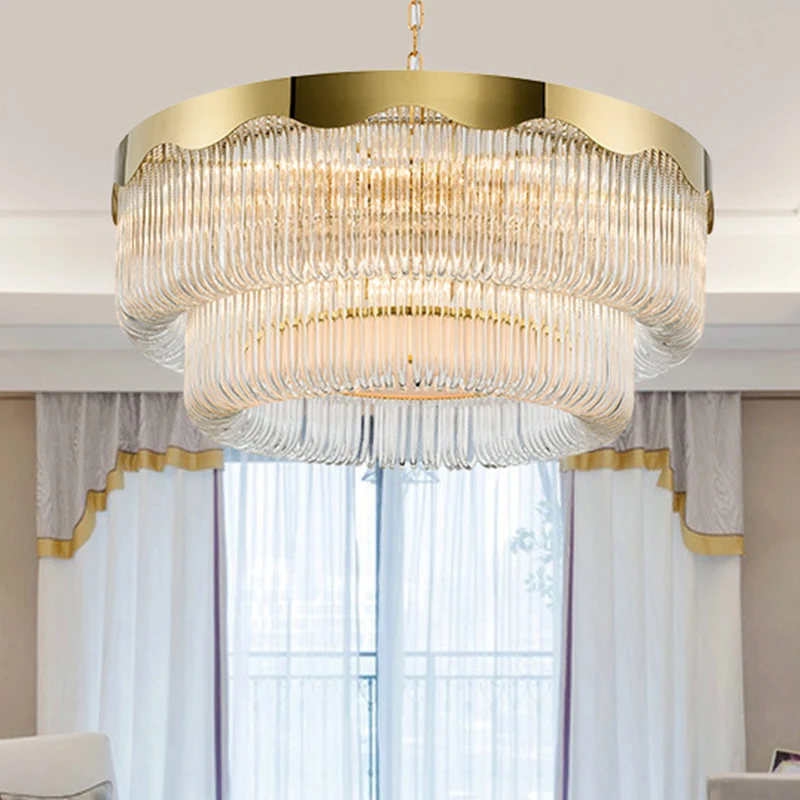 Gecanneleerd kristal 2 lagen hangende hanglamp postmodern 8 hoofden woonkamer kroonluchter verlichting goud Clearhalo