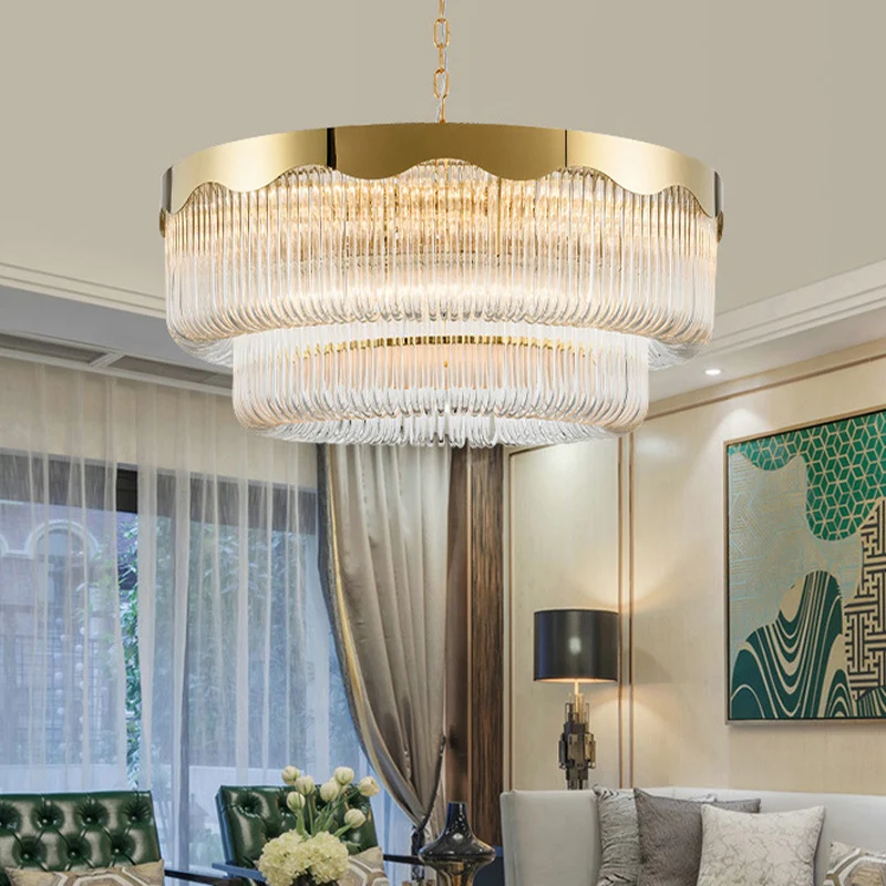 Gecanneleerd kristal 2 lagen hangende hanglamp postmodern 8 hoofden woonkamer kroonluchter verlichting goud Clearhalo