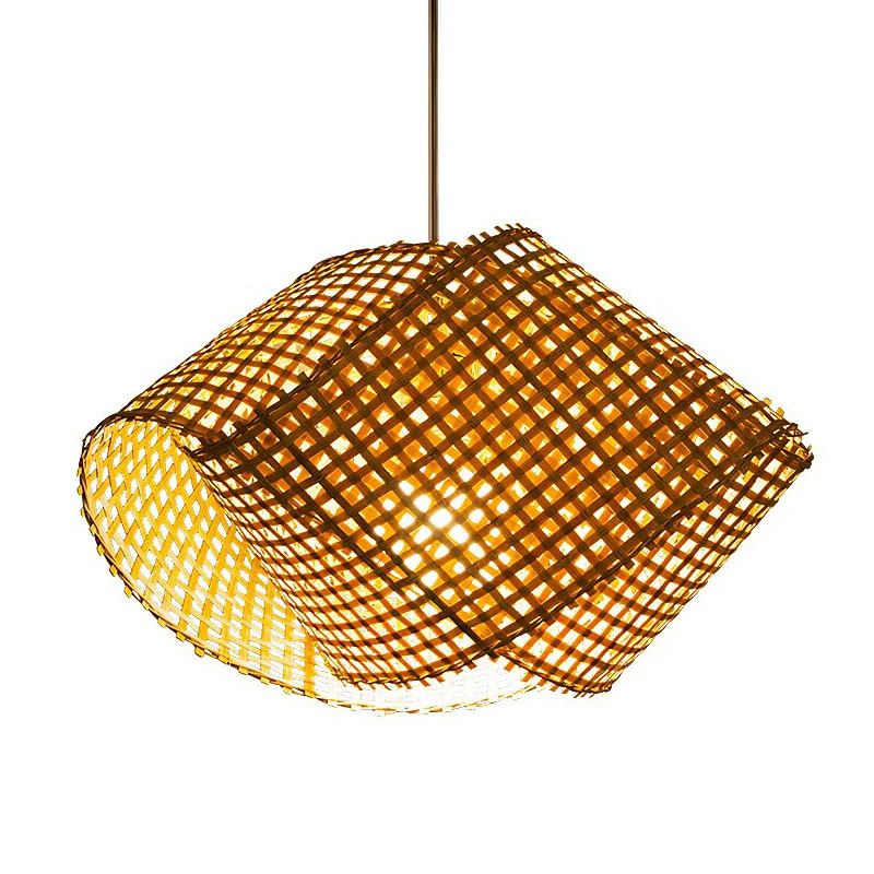 Gedraaide Bamboe Plafondlamp Aziatische Stijl 1 Lamp Houten Hanglamp Voor Restaurant Clearhalo