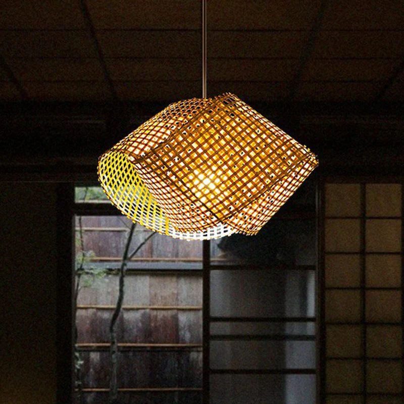 Gedraaide Bamboe Plafondlamp Aziatische Stijl 1 Lamp Houten Hanglamp Voor Restaurant Clearhalo