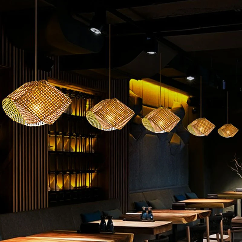 Gedraaide Bamboe Plafondlamp Aziatische Stijl 1 Lamp Houten Hanglamp Voor Restaurant Clearhalo