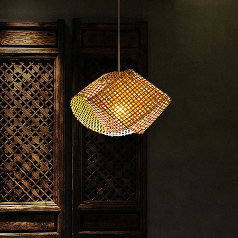 Gedraaide Bamboe Plafondlamp Aziatische Stijl 1 Lamp Houten Hanglamp Voor Restaurant Clearhalo