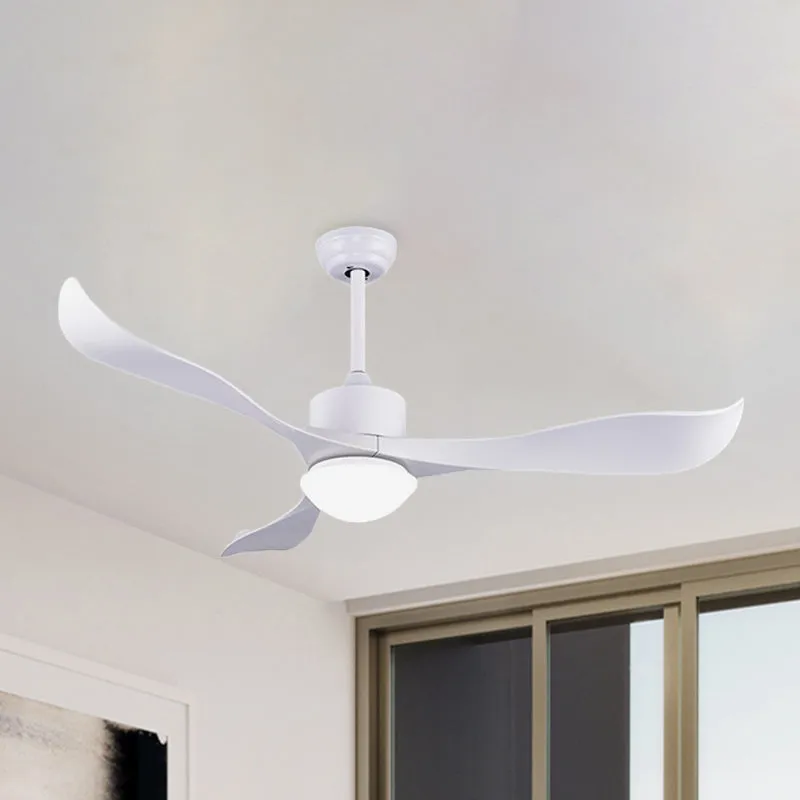 52" W 3 gedraaide bladen ventilatorlamp Minimalistisch metaal Wit LED semi-inbouw plafondlamp met melkglazen kap Clearhalo