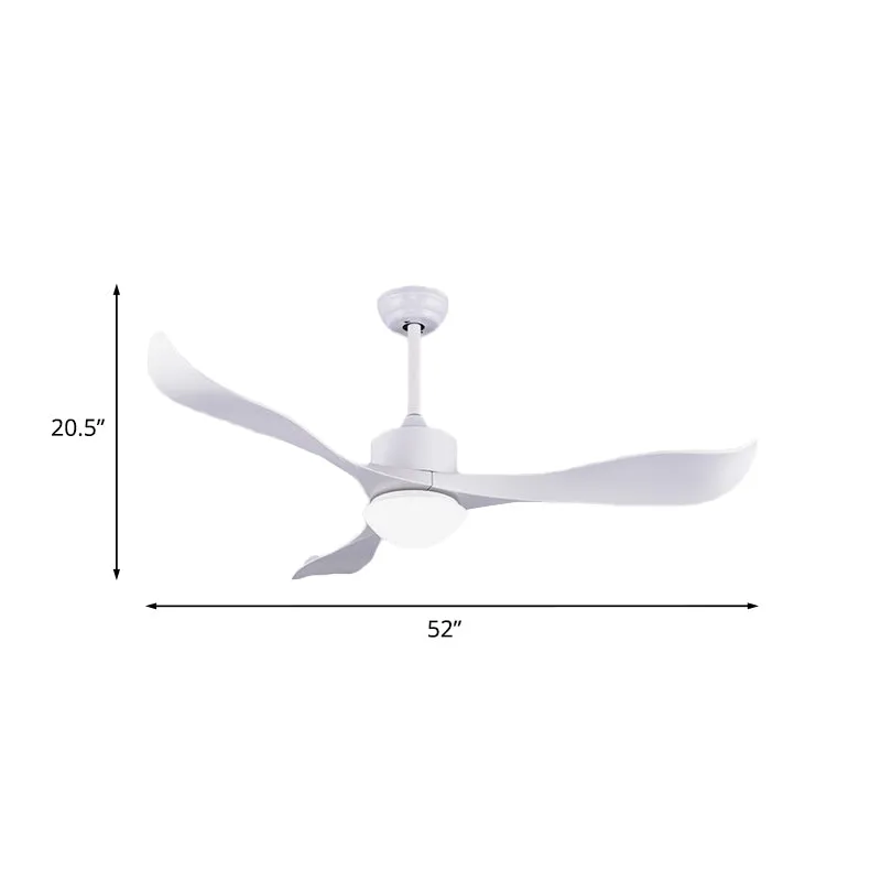 52" W 3 gedraaide bladen ventilatorlamp Minimalistisch metaal Wit LED semi-inbouw plafondlamp met melkglazen kap Clearhalo