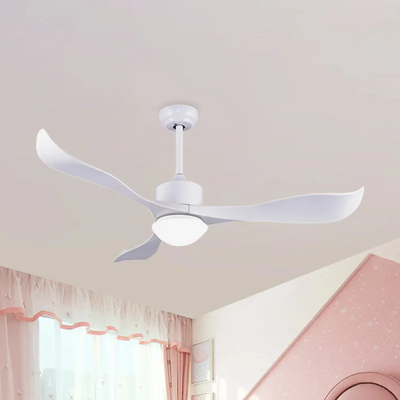52" W 3 gedraaide bladen ventilatorlamp Minimalistisch metaal Wit LED semi-inbouw plafondlamp met melkglazen kap Clearhalo