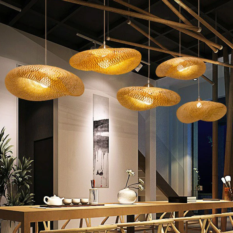 Gedraaide hanglamp eigentijds bamboe restaurant hanglamp met één lamp hout Clearhalo