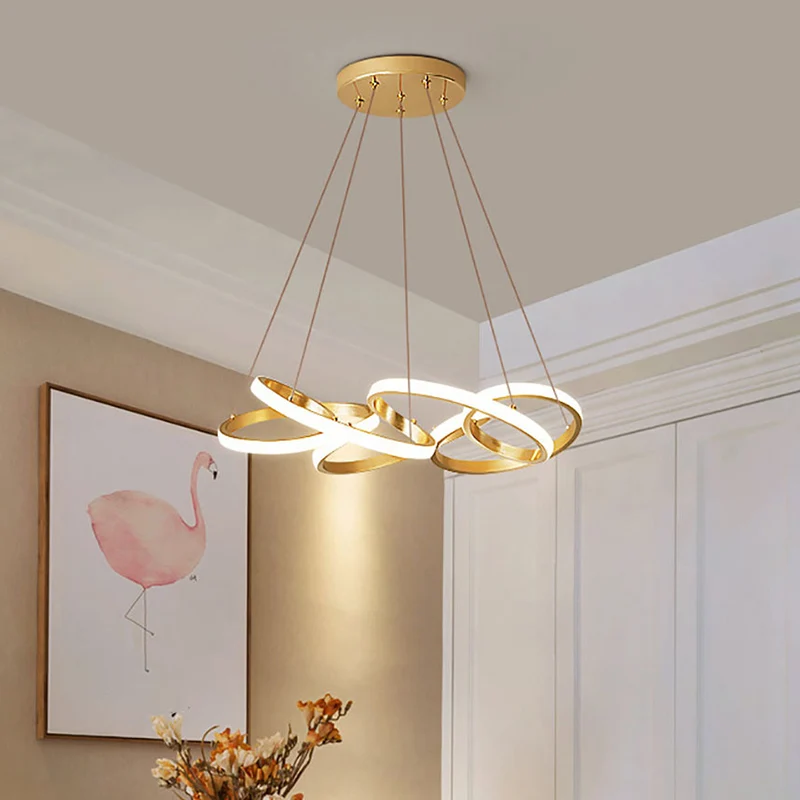 Gedraaide ronde eetkamer hanglamp Metalen LED modernistische plafondkroonluchter goud, warm/wit licht Clearhalo