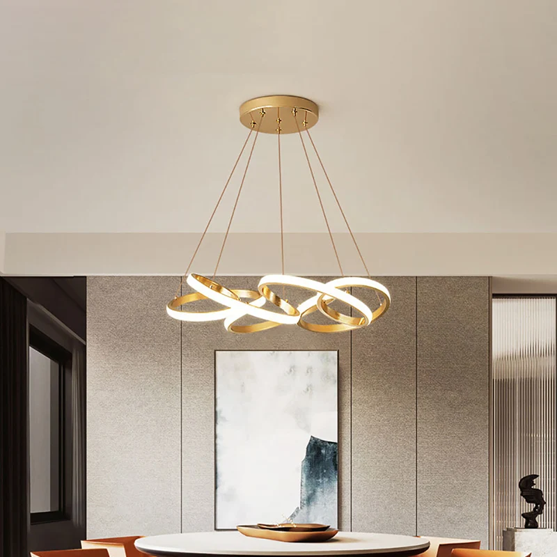 Gedraaide ronde eetkamer hanglamp Metalen LED modernistische plafondkroonluchter goud, warm/wit licht Clearhalo