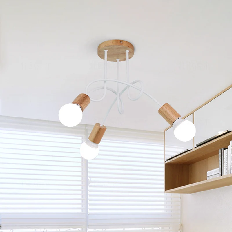 Gedraaide semi-inbouwlamp Moderne houten kale lamp-plafondverlichting voor slaapkamer Clearhalo