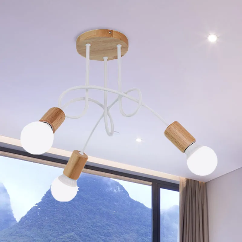 Gedraaide semi-inbouwlamp Moderne houten kale lamp-plafondverlichting voor slaapkamer Clearhalo