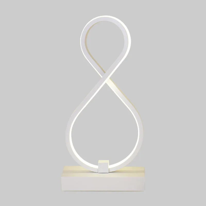 Gedraaide tafellamp modernisme acryl LED witte nachtkastjelamp met rechthoekige metalen voet Clearhalo