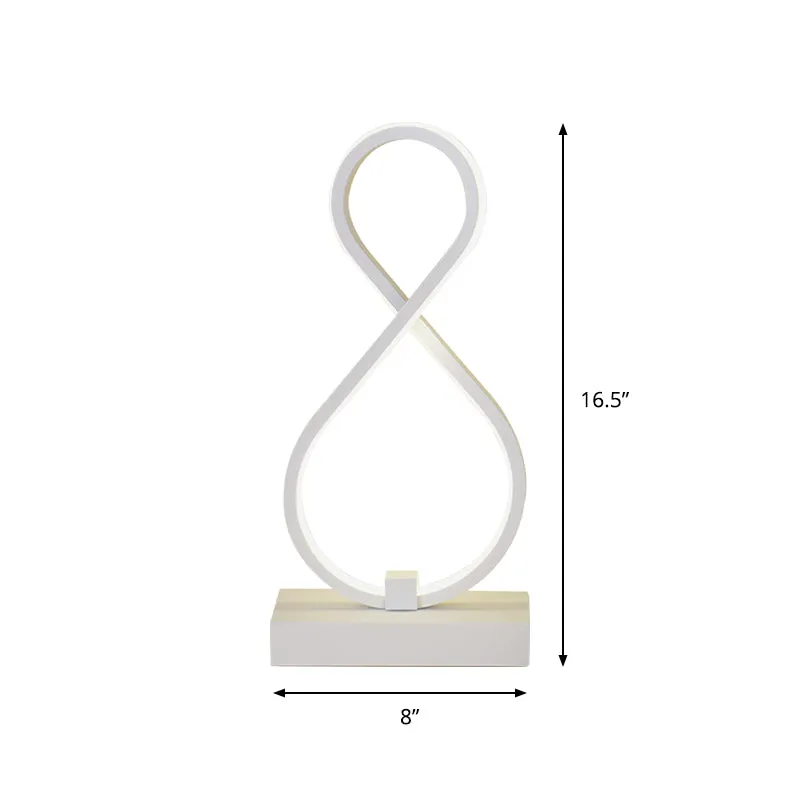 Gedraaide tafellamp modernisme acryl LED witte nachtkastjelamp met rechthoekige metalen voet Clearhalo
