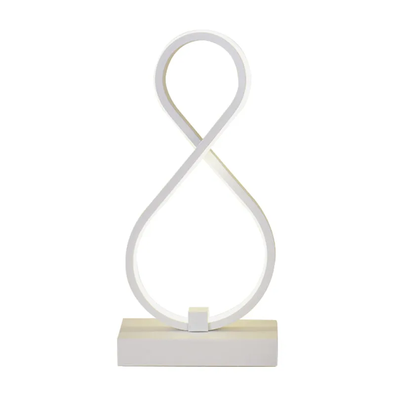 Gedraaide tafellamp modernisme acryl LED witte nachtkastjelamp met rechthoekige metalen voet Clearhalo