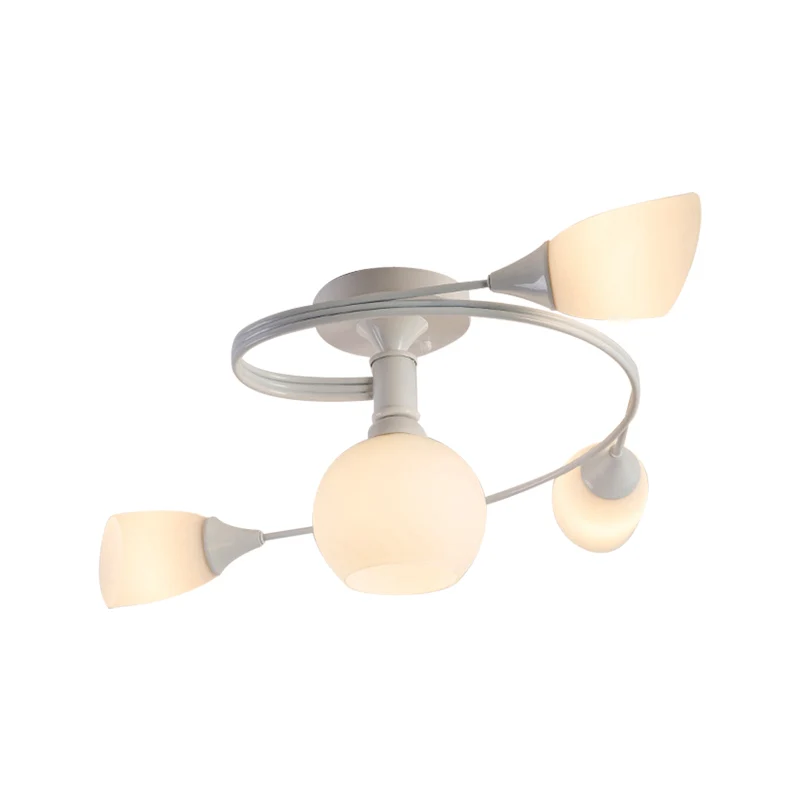 Gedraaide woonkamer semi-gemonteerde verlichting Traditioneel matglas 4/6 lampen Zwart/wit plafondlamp Clearhalo