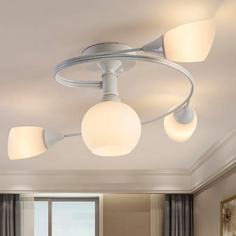 Gedraaide woonkamer semi-gemonteerde verlichting Traditioneel matglas 4/6 lampen Zwart/wit plafondlamp Clearhalo