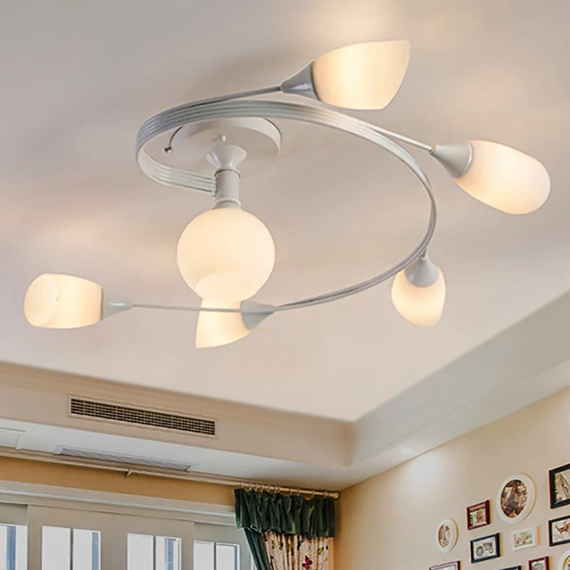 Gedraaide woonkamer semi-gemonteerde verlichting Traditioneel matglas 4/6 lampen Zwart/wit plafondlamp Clearhalo
