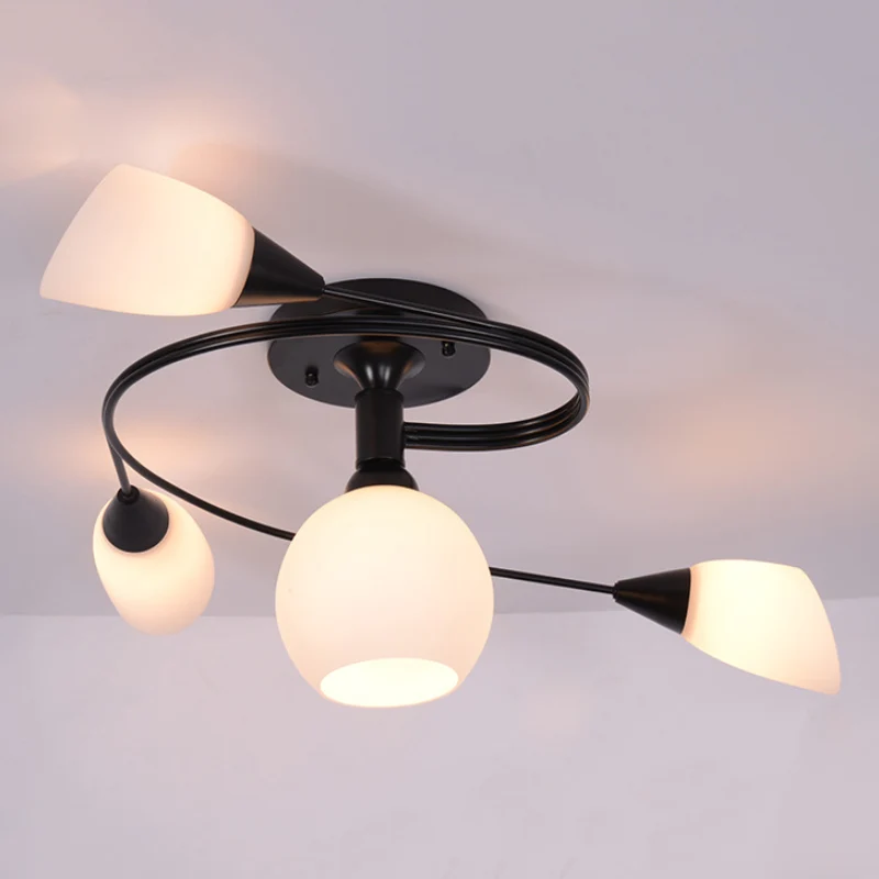 Gedraaide woonkamer semi-gemonteerde verlichting Traditioneel matglas 4/6 lampen Zwart/wit plafondlamp Clearhalo