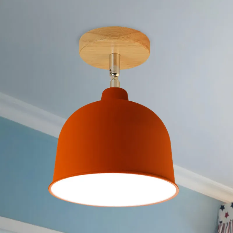 Geel/groen halfverzonken plafondlamp met 1 lamp, moderne metalen koepelschaduw, plafondgemonteerd armatuur voor slaapkamer...
