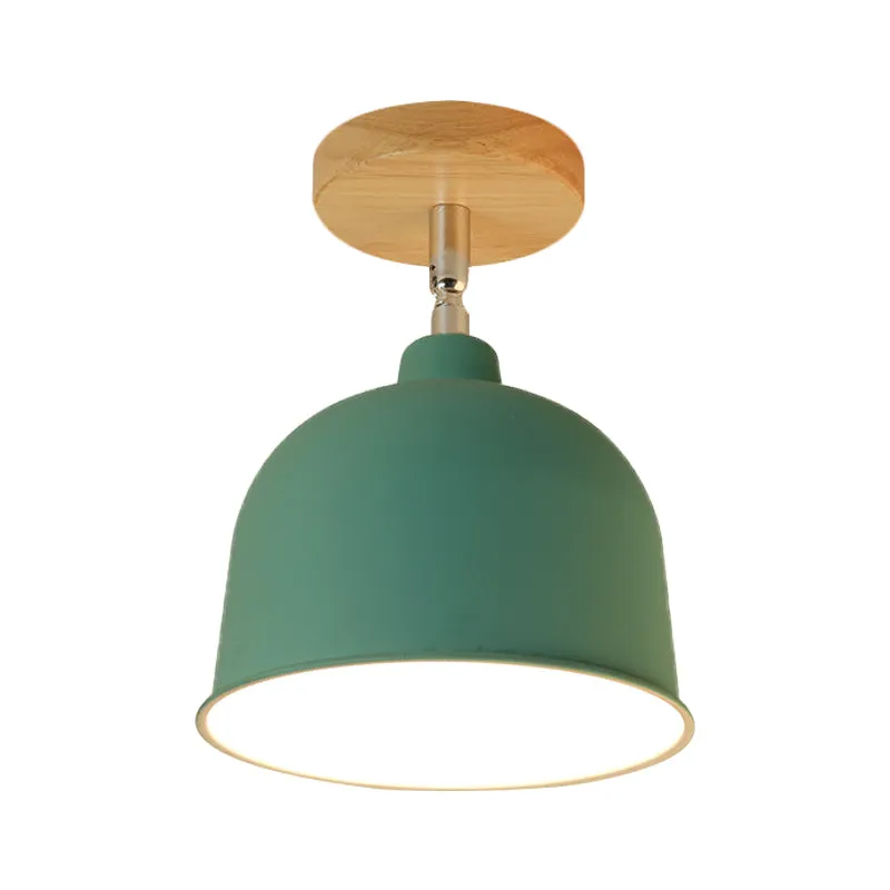 Geel/groen halfverzonken plafondlamp met 1 lamp, moderne metalen koepelschaduw, plafondgemonteerd armatuur voor slaapkamer...