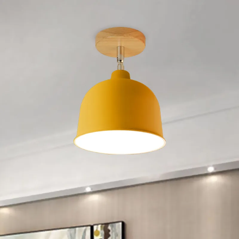 Geel/groen halfverzonken plafondlamp met 1 lamp, moderne metalen koepelschaduw, plafondgemonteerd armatuur voor slaapkamer...