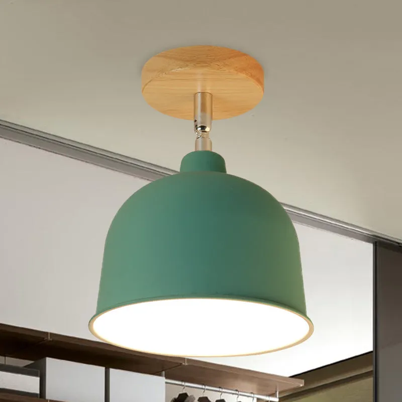 Geel/groen halfverzonken plafondlamp met 1 lamp, moderne metalen koepelschaduw, plafondgemonteerd armatuur voor slaapkamer...