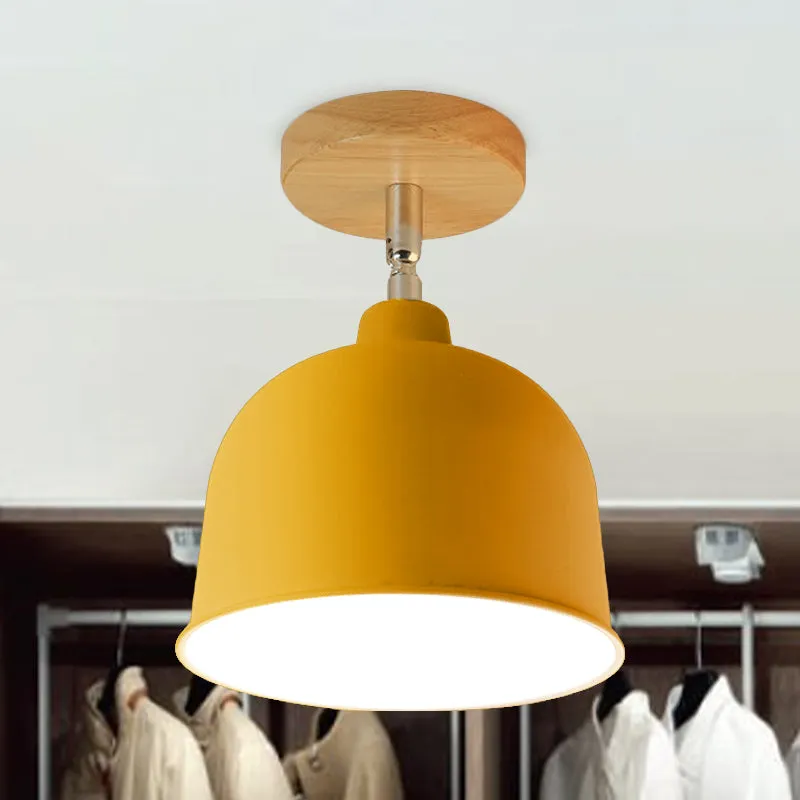 Geel/groen halfverzonken plafondlamp met 1 lamp, moderne metalen koepelschaduw, plafondgemonteerd armatuur voor slaapkamer...