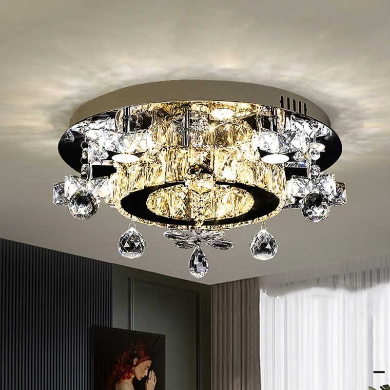 Gefacetteerde Crystal Star semi-inbouwlamp Eenvoud LED-plafondinbouw chroom, warm/wit licht Clearhalo