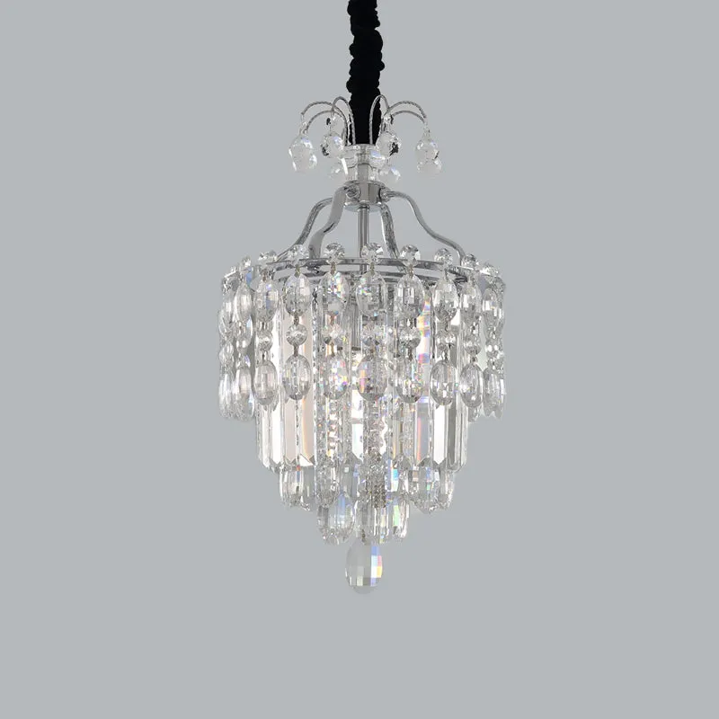 Gefacetteerde geslepen kristallen chroom hanglamp gelaagde 3 lampen moderne kroonluchter hanglamp Clearhalo