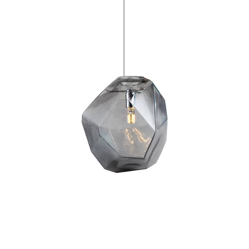 Gefacetteerde grijs/oranje/paars glazen hanglamp, eigentijdse 1-lichts eetkamer led-hanglamparmatuur Clearhalo