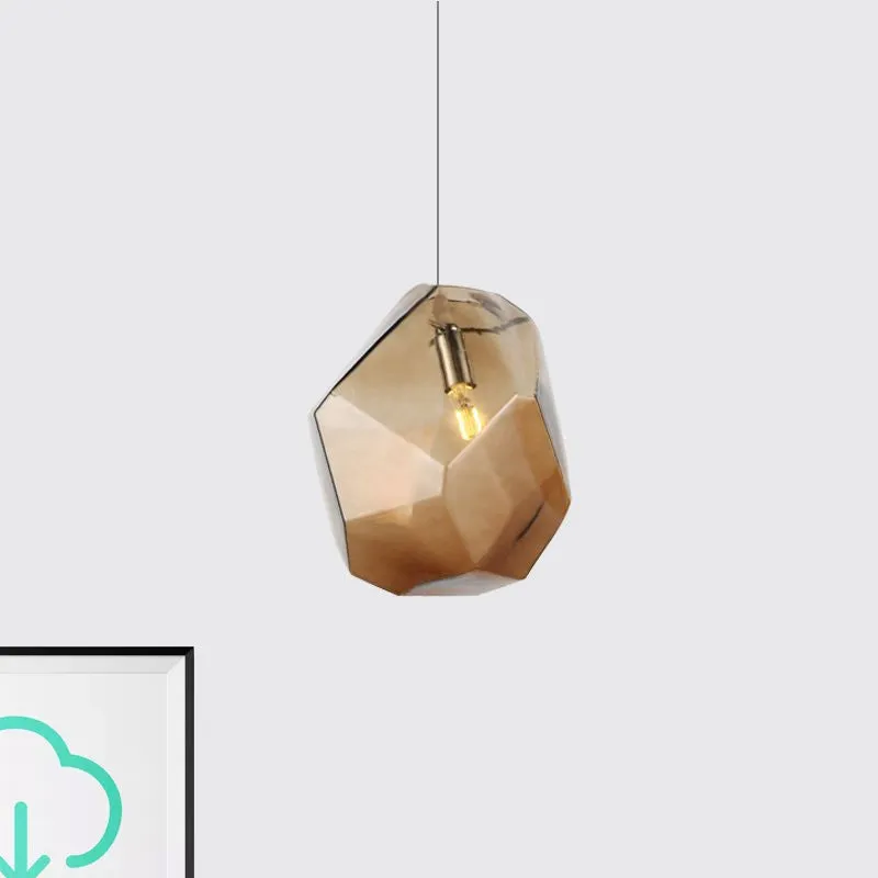 Gefacetteerde grijs/oranje/paars glazen hanglamp, eigentijdse 1-lichts eetkamer led-hanglamparmatuur Clearhalo