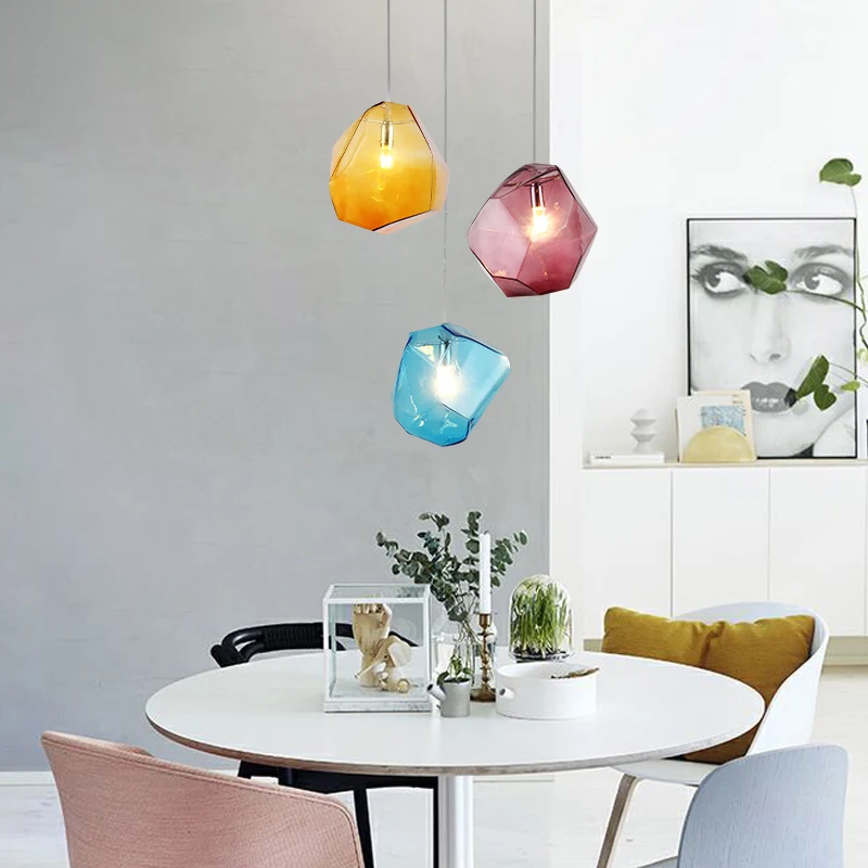 Gefacetteerde grijs/oranje/paars glazen hanglamp, eigentijdse 1-lichts eetkamer led-hanglamparmatuur Clearhalo