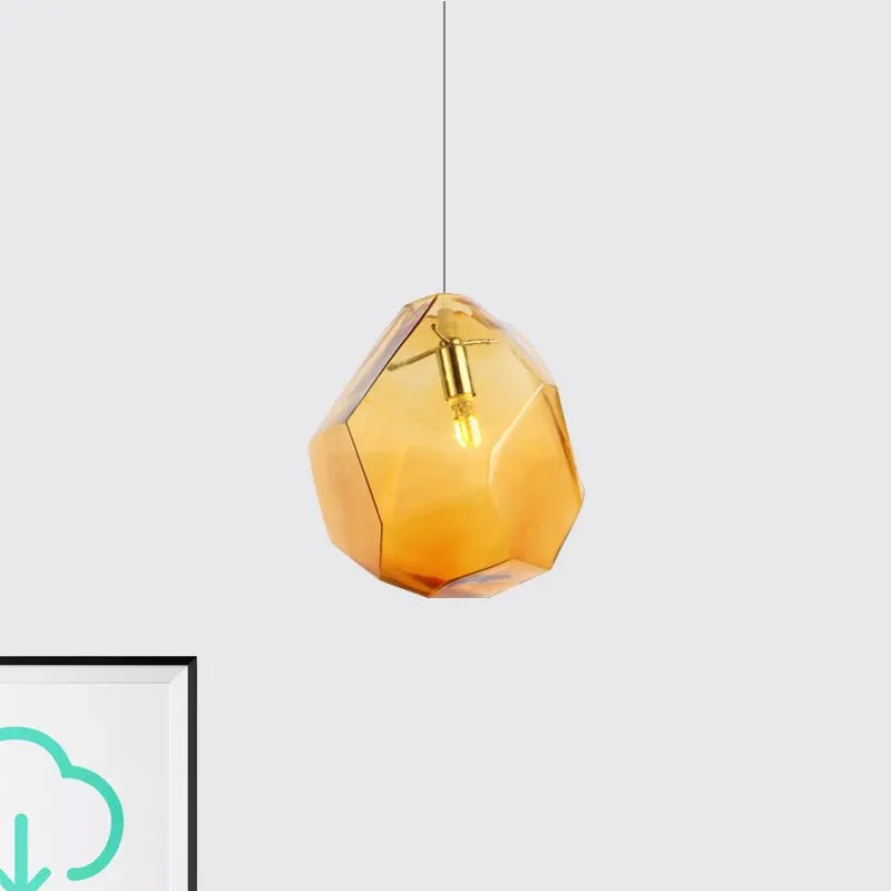 Gefacetteerde grijs/oranje/paars glazen hanglamp, eigentijdse 1-lichts eetkamer led-hanglamparmatuur Clearhalo