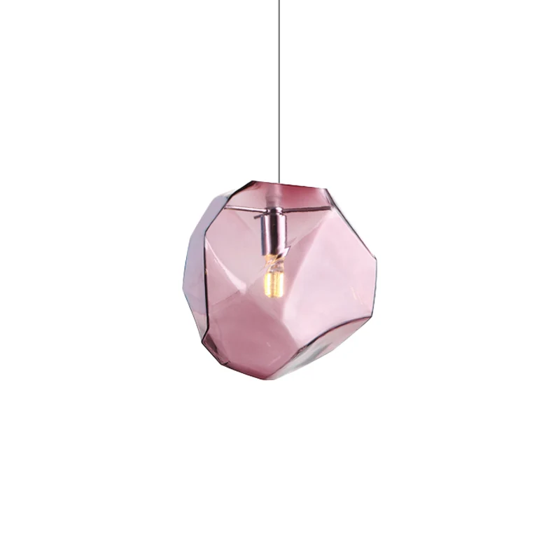 Gefacetteerde grijs/oranje/paars glazen hanglamp, eigentijdse 1-lichts eetkamer led-hanglamparmatuur Clearhalo
